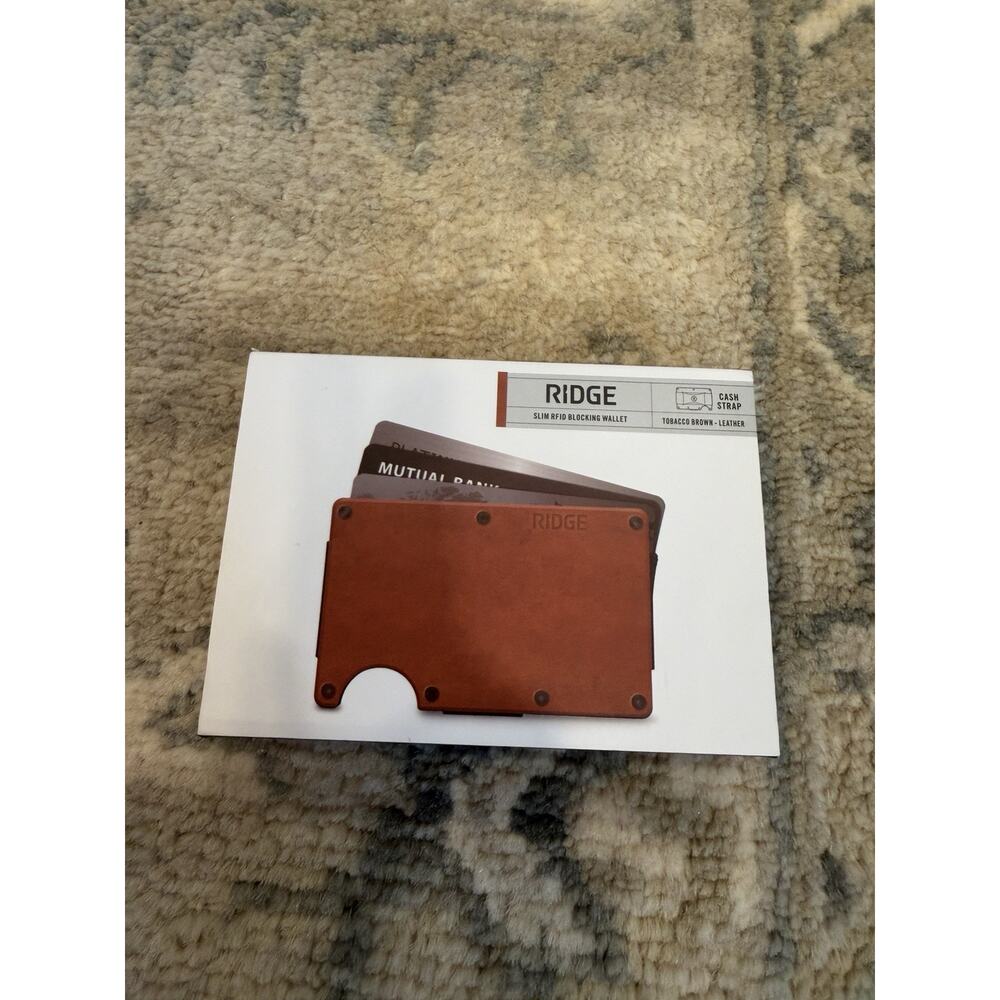 The Ridge Leather Slim RFID Blocking Wallet Cash Strap - Tobacco Brown NIB $150